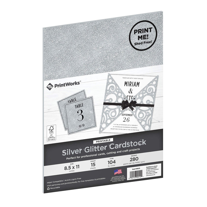 [Australia - AusPower] - Printworks Printable Silver Glitter Cardstock, Perfect for Holiday School and Craft Projects, 15 Sheets, 8.5” x 11” (00515) 