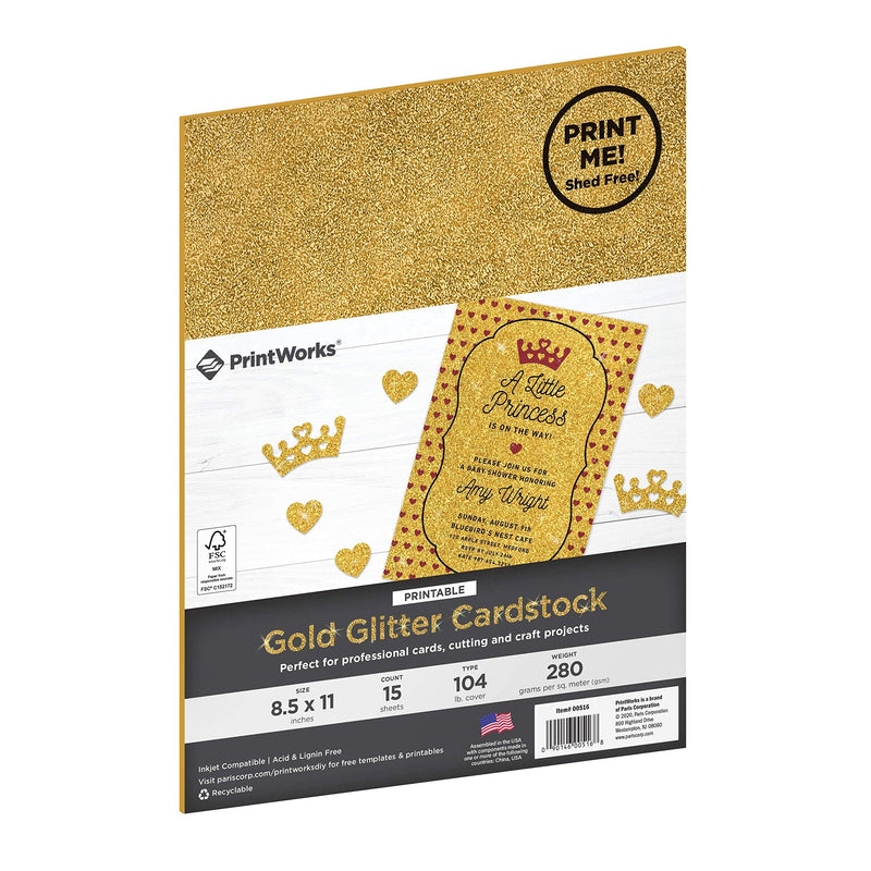 [Australia - AusPower] - Printworks Printable Gold Glitter Cardstock, Perfect for Holiday School and Craft Projects, 15 Sheets, 8.5” x 11” (00516) 
