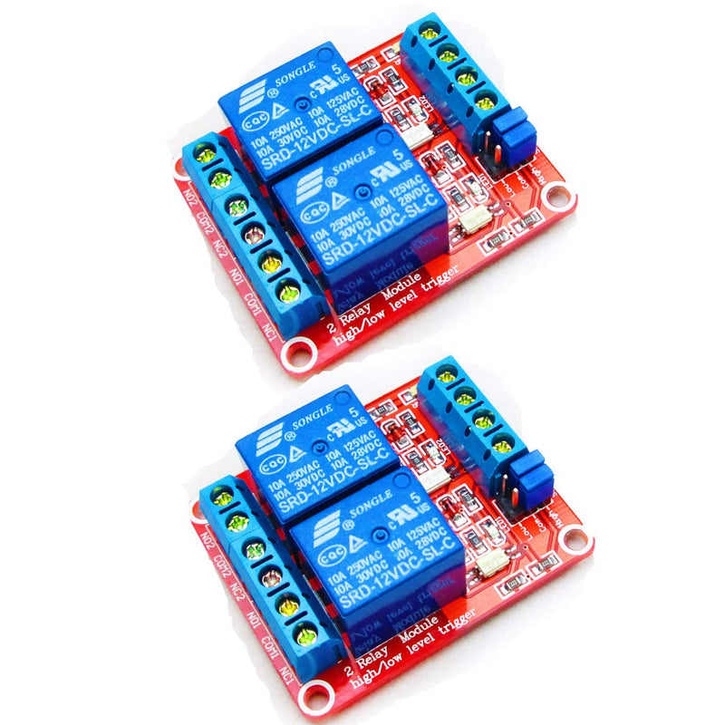 [Australia - AusPower] - Hailege 2pcs DC 12V 2 Channel Relay Module with Isolated Optocoupler High and Low Level H/L Level Trigger Module Triggered by DC 12V 
