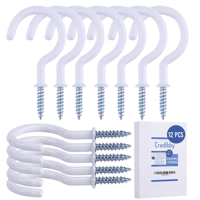 [Australia - AusPower] - Ceiling Hooks Heavy Duty (Pack of 12) 2.9 inches Vinyl Coated Screw Hooks for Hanging Plants, Mugs, Wind Chimes, Utensils, Indoor/Outdoor Use - White… 