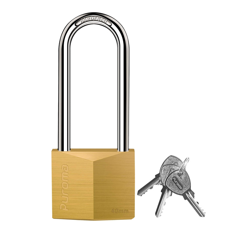 [Australia - AusPower] - Puroma 1 Pack Keyed Padlock Waterproof Solid Brass Lock, 2.6 Inch Long Shackle for Sheds, Storage Unit School Gym Locker, Fence, Toolbox, Hasp Storage 