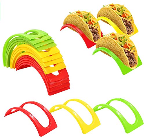 [Australia - AusPower] - Taco Holder Stands Set of 18, BPA Free Taco Holder for Microwave and Dishwasher Taco Tray Taco Shell Holder Rack for Taco Tuesday Taco Bar Taco Party Supplies by ForTomorrow (Red,Yellow,Green) 
