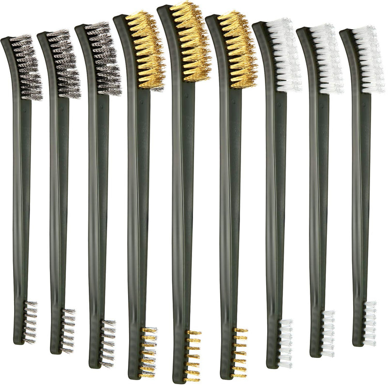 [Australia - AusPower] - 9 Pieces Mini Wire Brush Set Scratch Wire Bristles Brush Set Rust Paint Metal Cleaner Steel Nylon Brass Brush for Detailing Cleaning Welding Slag and Rust Black, White, Gold 