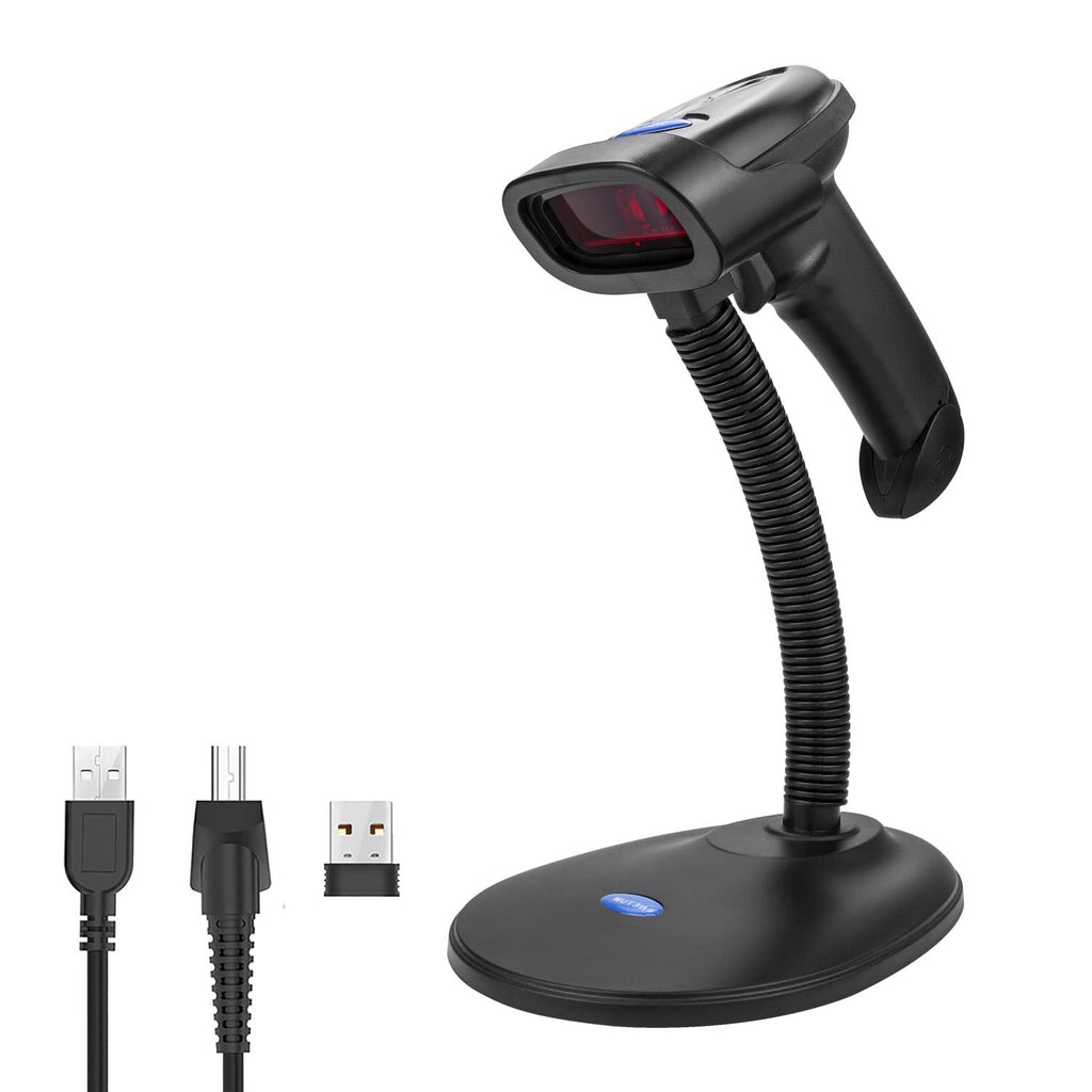 [Australia - AusPower] - NETUM NT-1698W Wireless Barcode Scanner with Stand, 2 in 1 2.4G Wireless & USB Wired 1D Laser Barcode Reader Handheld Bar Code Reader Cordless Rechargeable Bar Code Scanner for Computer MAC Laptop 