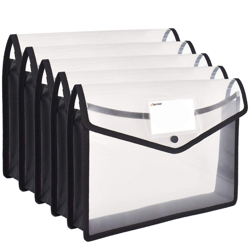 [Australia - AusPower] - Umriox Plastic File Folders, 5 Pack A4 Poly Envelope Expanding File Wallet Document Folder with Snap Button Closure & Label Pocket (Black) Black 