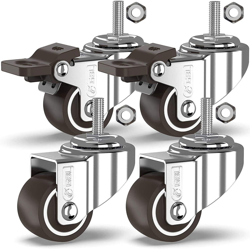 [Australia - AusPower] - GBL 1" inch Small Caster Wheels with 2 Brakes + M8x20mm Screws - 90Lbs - Low Profile Castor Wheels with Brakes - Set of 4 No Floor Marks Silent Casters - Mini Wheels for Cart 