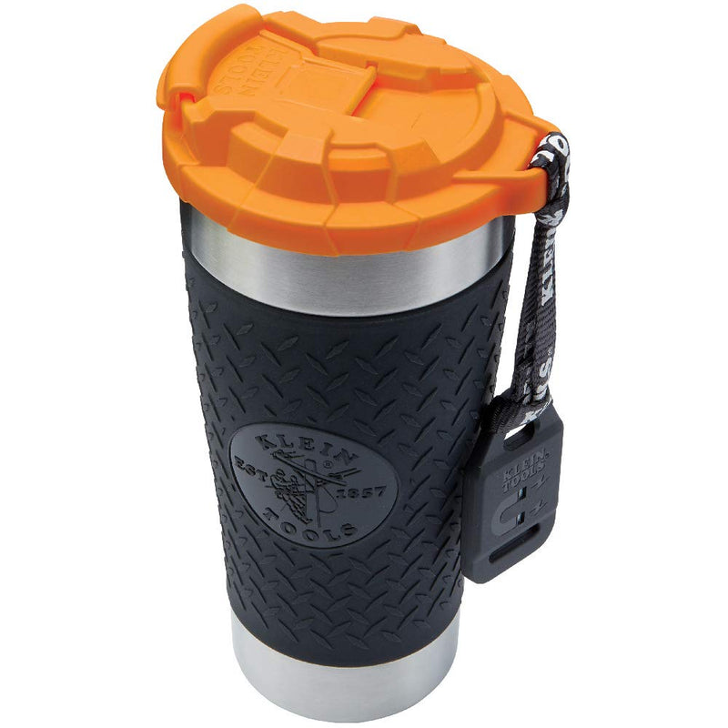 [Australia - AusPower] - Klein Tools 55580 Stainless Steel Tumbler with Flip-top Lid, Insulated 20 oz. Tradesman's Double Wall Vacuum Mug, Slip-resistant Sleeve 