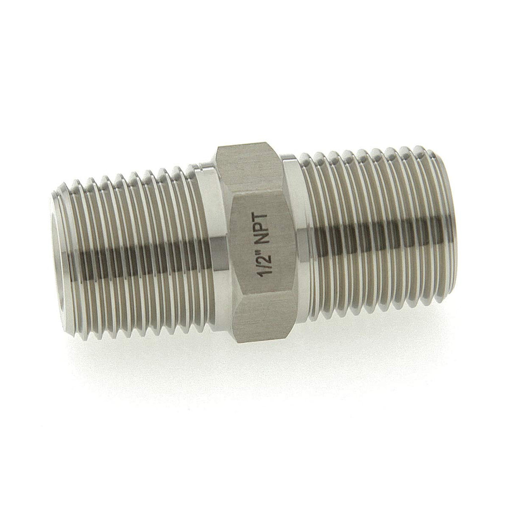 [Australia - AusPower] - 1/2" NPT Male x 1/2" NPT Male, Stainless Steel 316-L Straight Hex Nipple Connector, Pipe Fitting Adapter 