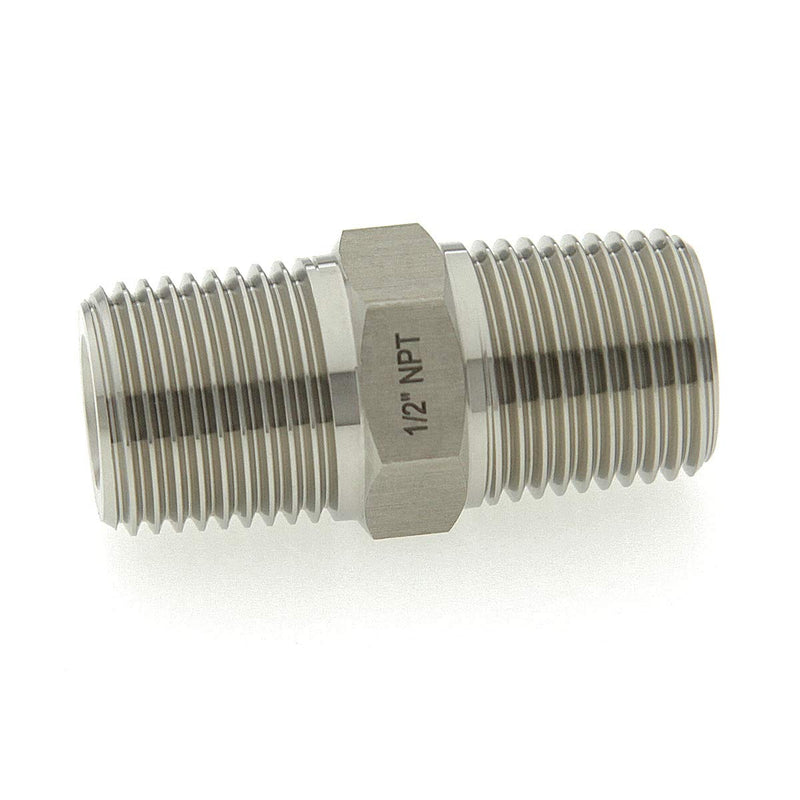 [Australia - AusPower] - 1/2" NPT Male x 1/2" NPT Male, Stainless Steel 316-L Straight Hex Nipple Connector, Pipe Fitting Adapter 
