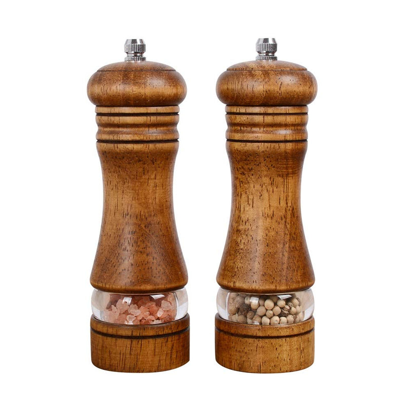 [Australia - AusPower] - Haomacro Pepper Grinder,Wood Salt and Pepper Grinder Mills Sets, Classic Manual Salt Grinder Refillable Pepper Mill Sets with Acrylic Visible Window Adjustable Ceramic Grinding Rotor 6.5inch 2 Pack 6.5inch brown 