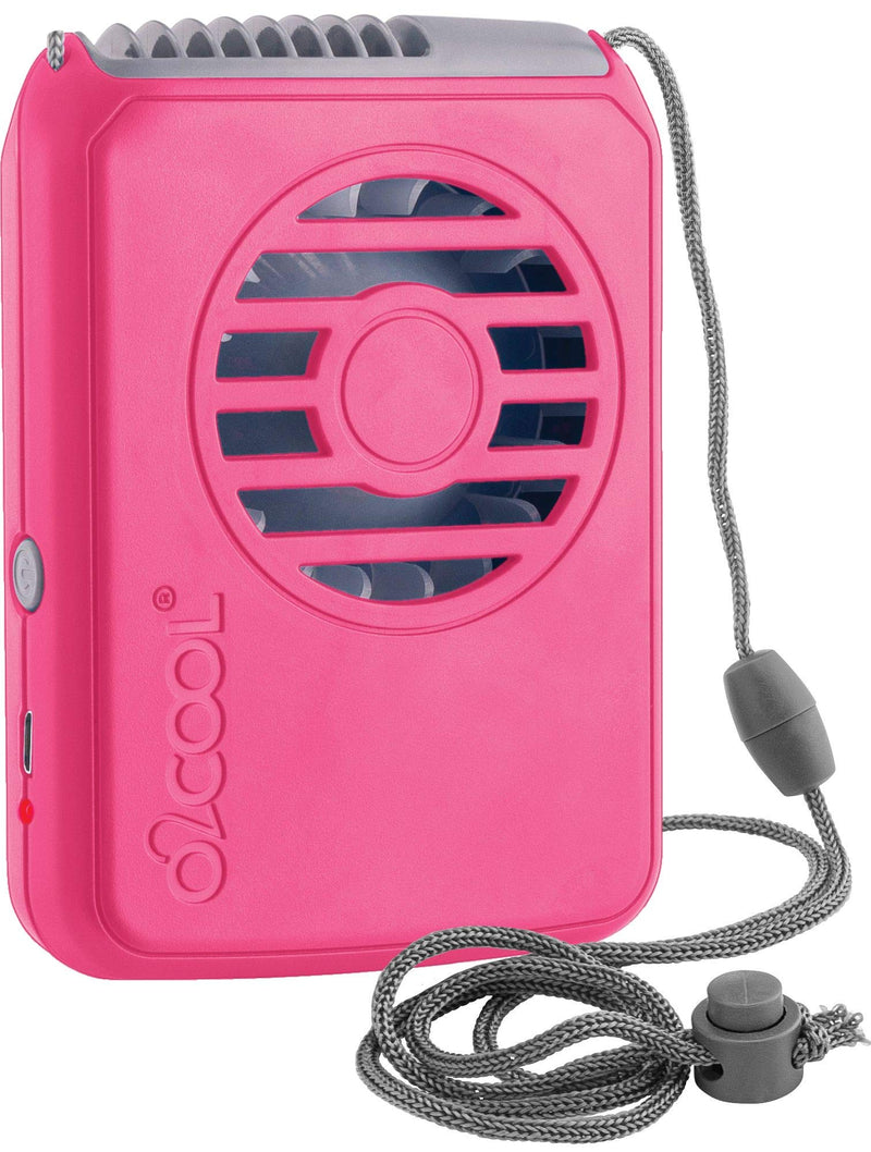 [Australia - AusPower] - O2COOL Rechargeable Necklace Fan - Portable Hanging Neck Fan with Adjustable Lanyard - 3 Speed Vertical Air Flow – Micro USB Charging Cable Included (Raspberry) Raspberry 