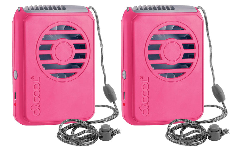[Australia - AusPower] - O2COOL Rechargeable Necklace Fan - Portable Hanging Neck Fan with Adjustable Lanyard - 3 Speed Vertical Air Flow – Micro USB Charging Cable Included, 2 Pack (Raspberry) Raspberry 