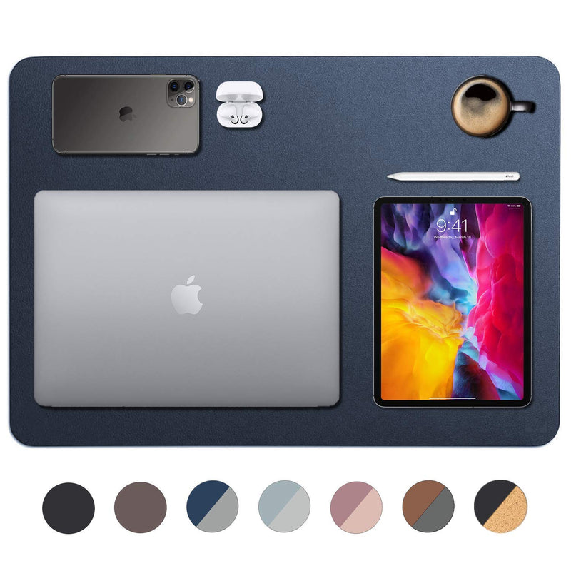 [Australia - AusPower] - Leather Desk Pad 24" x 17", Vine Creations Office Desk Mat Waterproof Dark Blue/Gray, Smooth PU Leather Mouse Pad and Writing Surface, Top of Desks Protector, Dual-Sided Blotter Accessories Decor 24" x 17" 