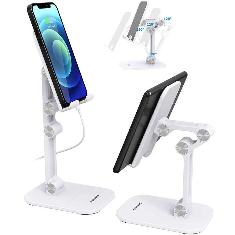[Australia - AusPower] - Cell Phone Stand, JACKYLED Angle Height Adjustable Desk Phone Dock Holder Compatible with 4~10.5’’ Mobile Devices, iPhone, Samsung, iPad, Kindle, eBook Reader, White 