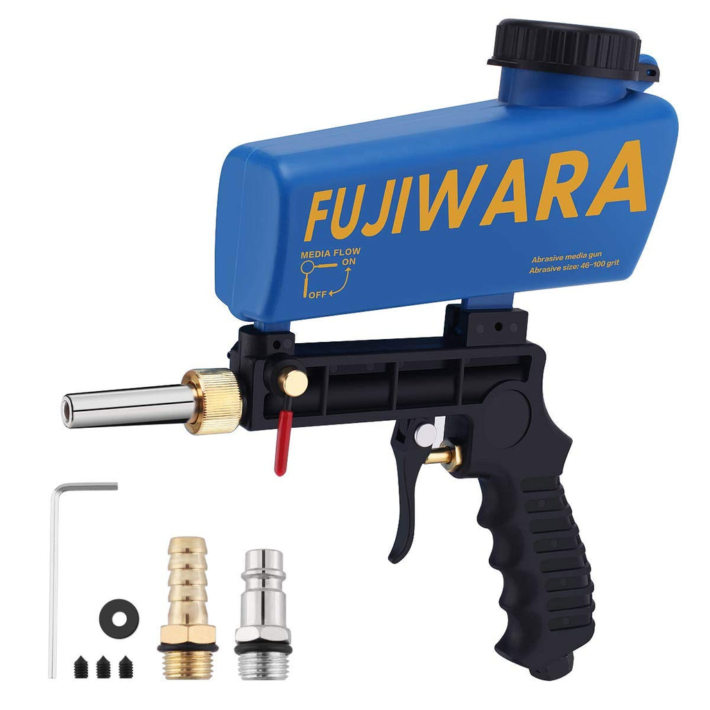 [Australia - AusPower] - FUJIWARA Sand Blaster Gun Kit, Sandblaster with 2 Replaceable Tips Quick Connect, Works with All Blasting Abrasives–Professional Handheld Machine for Metal Rust Remove, Blue 