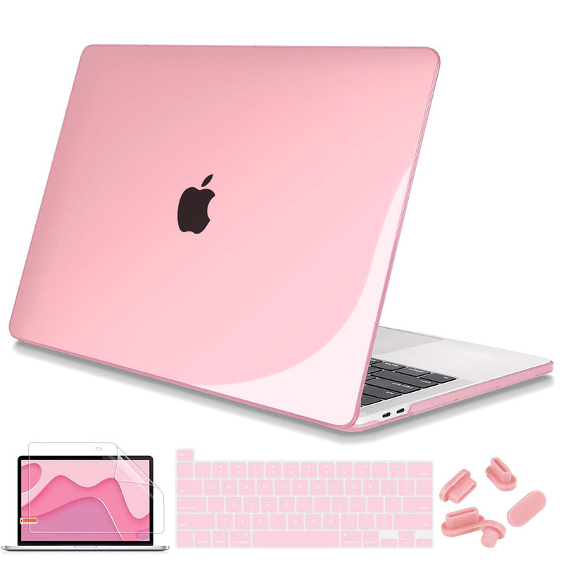 [Australia - AusPower] - Mektron Case for MacBook Pro 13 inch 2020 M1 A2338 A2289 A2251 with Touch Bar & Touch ID, Plastic Crystal Hard Shell Cover & Keyboard Skin & Screen Protector, Pink 