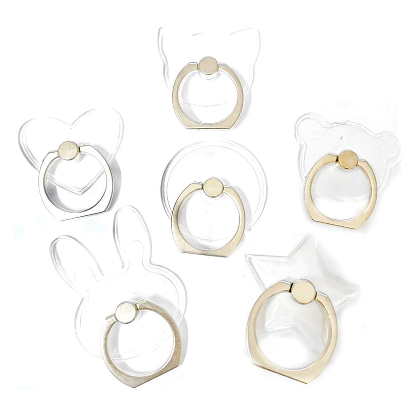 [Australia - AusPower] - Wen XinRong 6 Pack Cell Phone Ring Holder, Cute Transparent Phone Finger Ring Grip Stand 360°Rotation Phone Rings Kickstand Compatible for Most Smartphone 
