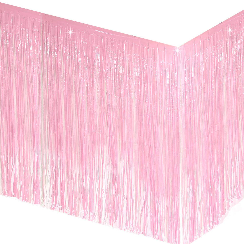 [Australia - AusPower] - Allgala 2-Pack 29x108 Inch Metallic Foil Fringe Tinsel Table Skirts for Party Event Decoraton-Macaron Pink-BD52859 Macaron Pink 