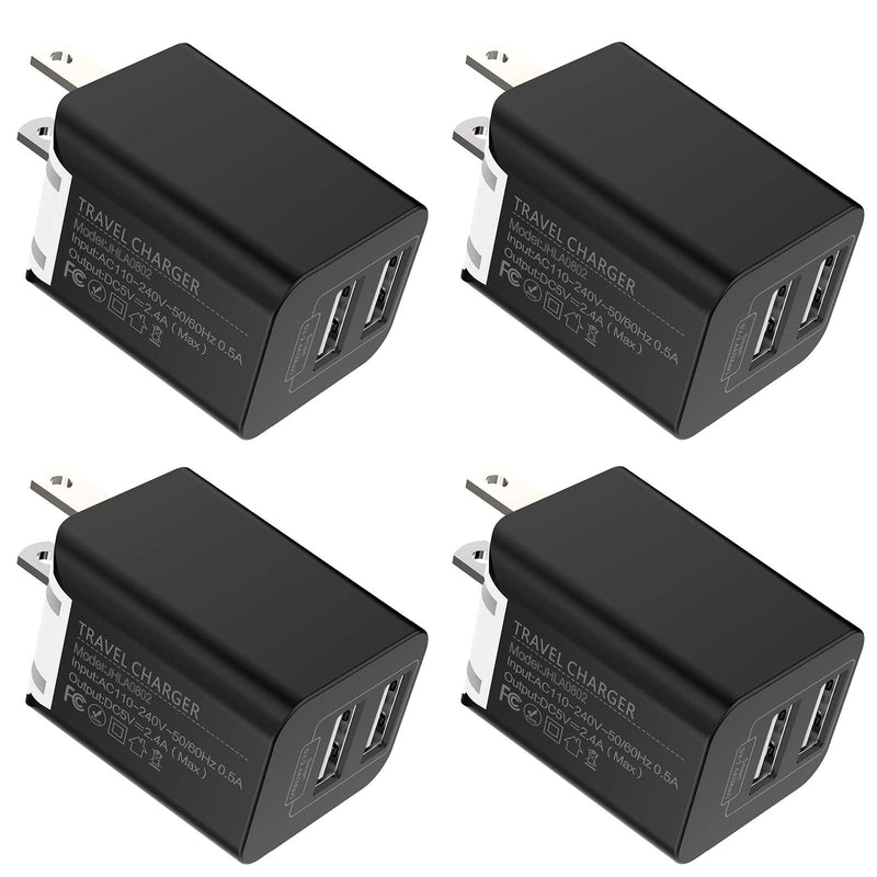 [Australia - AusPower] - USB Wall Charger[4-Pack],Bralon 2.4A Dual Port USB Cube Power Adapter Wall Charger Plug Charging Block Cube Compatible with Phone 11/11 Pro/Xs/X/8/7/6 Plus,Pad,Galaxy Note S10 S9 S8 S7 Edge,LG,Android Black-4Pack 