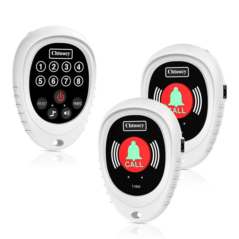 [Australia - AusPower] - Chtoocy Wireless Caregiver Pager Smart Call Button Transmitter with Receiver Nurse Calling Alert Patient Help System for Elderly 1000 Feet Range Rechargeable (2 Call Buttons and 1 Receiver, White) 