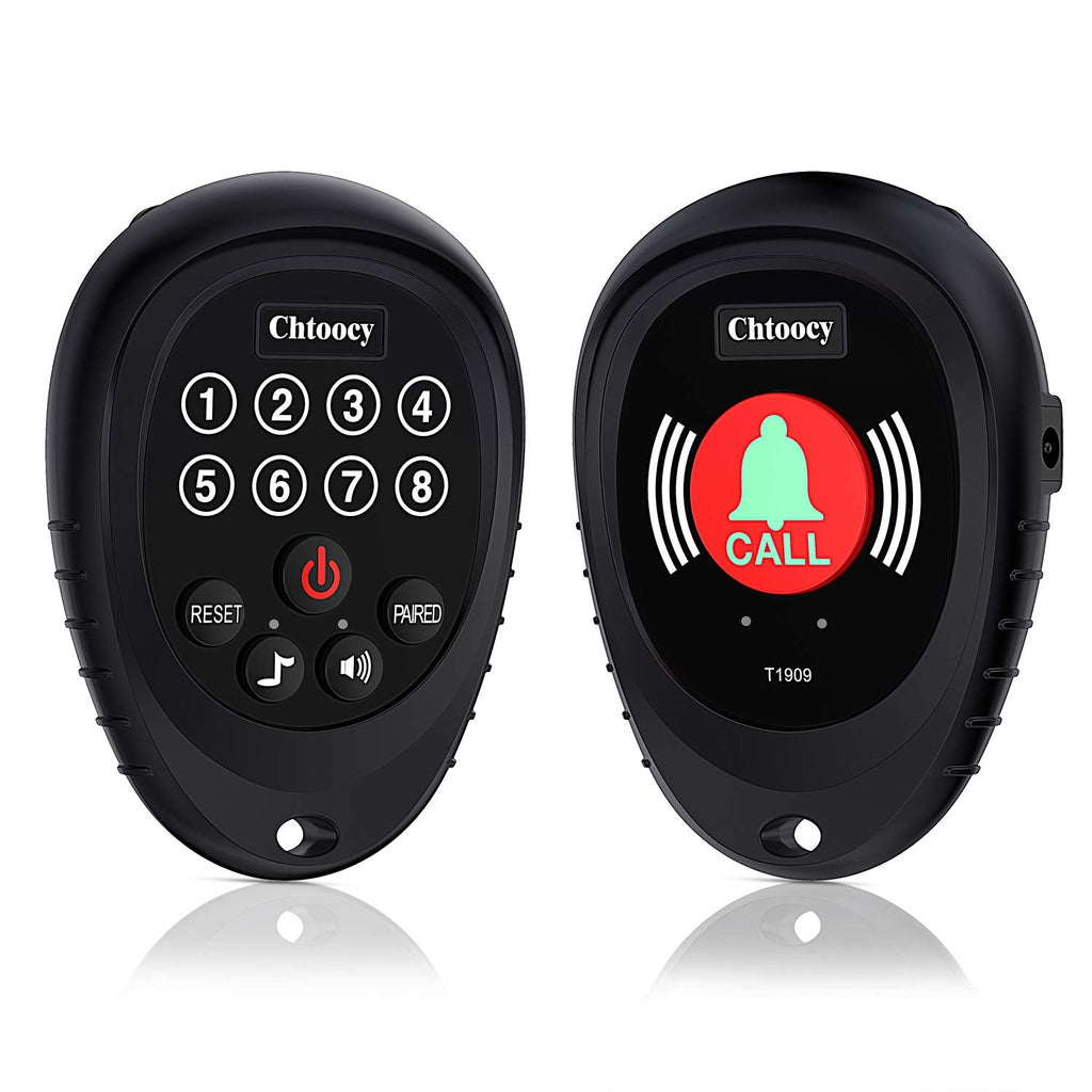 [Australia - AusPower] - Chtoocy Rechargeable Wireless Caregiver Pager Smart Call Button Transmitter with Receiver 1000 Feet Range Nurse Calling Alert Patient Help System for Elderly (1 Call Button and 1 Receiver, Black) 1 Receiver & 1 Call button 