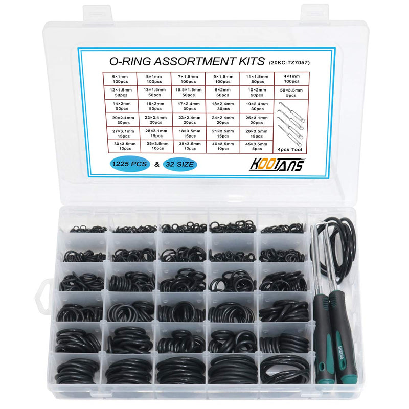 [Australia - AusPower] - KOOTANS 32Size 1225Pcs Metric Nitrile Rubber O Rings Assortment Kit + 4pcs O-Ring Remover, Oil Resistant NBR O-Ring Sealing Assortment Kit Set for Air Plumbing, Fuel Injector and Faucet Seal O Rings 