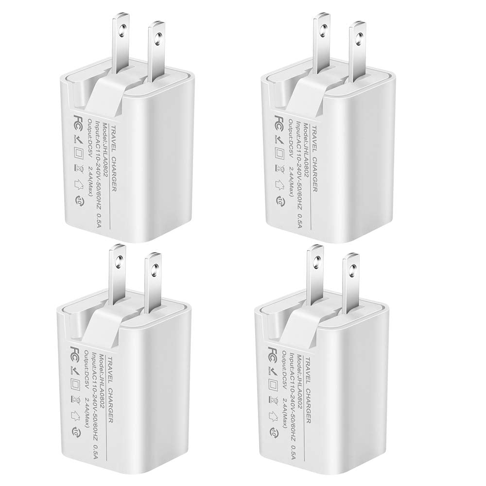 [Australia - AusPower] - USB Wall Charger[4-Pack],Bralon 2.4A Dual Port USB Cube Power Adapter Wall Charger Plug Charging Block Cube Compatible with Phone 11/11 Pro/Xs/X/8/7/6 Plus,Pad,Galaxy Note S10 S9 S8 S7 Edge,LG,Android White-4Pack 