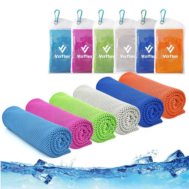 [Australia - AusPower] - Cooling Towel,Vofler [6 Pack] Cool Towels Microfiber Chilly Ice Cold Head Band Bandana Neck Wrap (40"x 12") for Athlete Men Women Youth Kids Dogs Yoga Outdoor Golf Running Hiking Sports Camping Travel Blue/Rose Red/Green/Gray/Dark Blue/Orange 