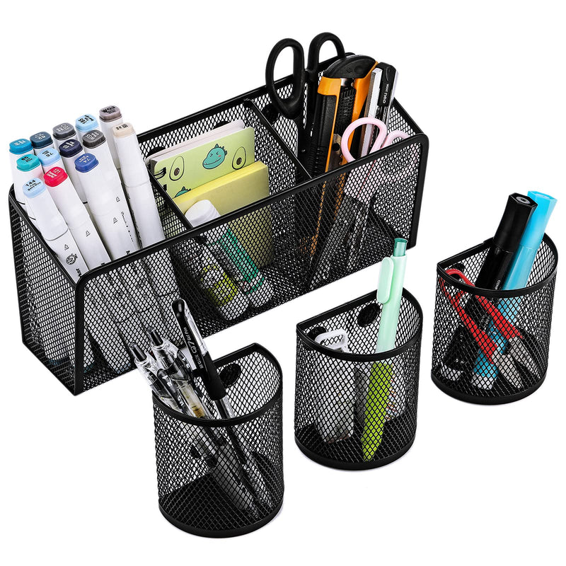 [Australia - AusPower] - Magnetic Pencil Holder, VICNOVA Metal Magnetic Pen Holder with Extra Strong Magnets/3+3 Generous Compartments, Magnetic Storage Basket Organizer to Hold Whiteboard Refrigerator Locker Accessories 