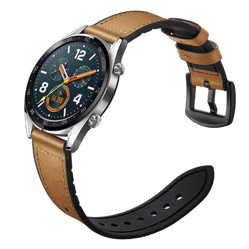 [Australia - AusPower] - Morsey band Compatible with Galaxy Watch 3 45mm /Galaxy Watch 46mm/Gear S3 Band, 22mm Hybrid Sports Band Leather Strap with Metal Clasp Replacement for Samsung Gear S3 Frontier/Classic Smart Watch, Light brown 