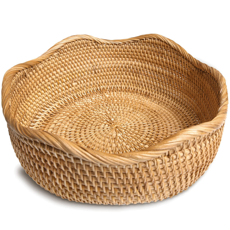 [Australia - AusPower] - HITOMEN Handmade Rattan Bread Baskets Round Wicker Fruit Basket for Serving (Honey Brown) M-10.2'' Medium 