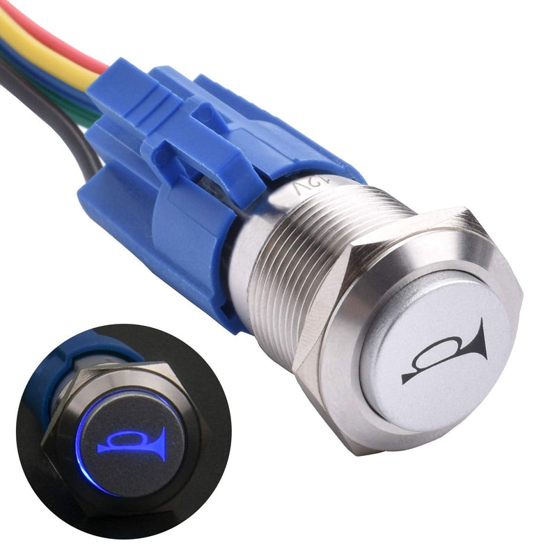 [Australia - AusPower] - APIELE 19mm 12V Momentary Speaker Horn Push Button Toggle Switch 3/4" Mounting Hole 1NO 1NC SPDT with Pre-Wiring Socket for Car Auto Motor (Blue) Blue/Silver Shell 