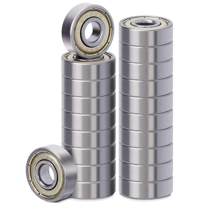 [Australia - AusPower] - 20 Pack 608 ZZ Ball Bearing, Bearing Steel & Double Iron Sealed Miniature Deep Groove 608 zz Bearings for Skateboards, Inline Skates, Scooters, Roller Blade Skates & Long Boards (8mm x 22mm x 7mm) 