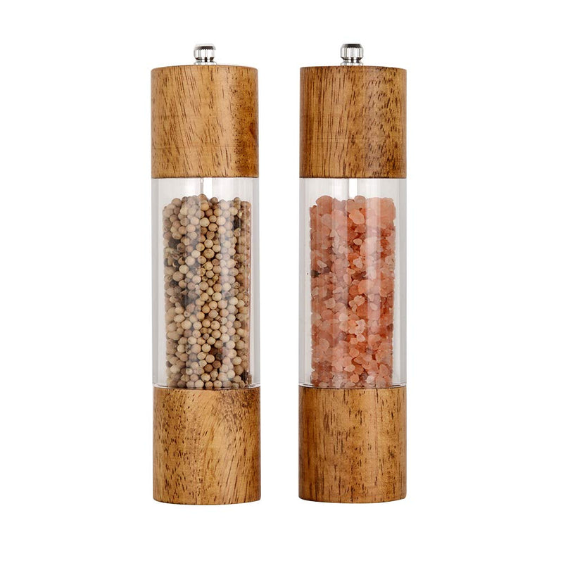 [Australia - AusPower] - XQXQ Premium Acrylic Salt and Pepper Grinder Set, Manual Salt and Pepper Mills- Wooden Shakers with Adjustable Ceramic Core-Salt Grinder and Pepper Mill -8 Inches-Pack of 2 8 inch 