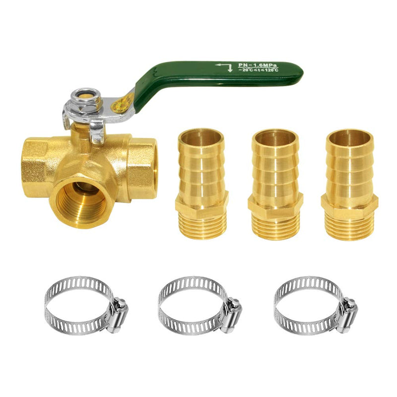 [Australia - AusPower] - Joywayus 3 Way Shut Off 1/4" Thread Ball Valve with 3/8" Hose Barb T Shaped Brass Fitting One Switch 