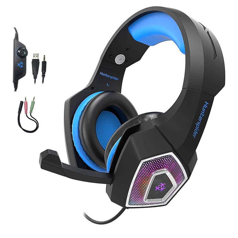 [Australia - AusPower] - Gaming Headset for PS4 Xbox One, YCCSKY Wired Over Ear Headphone PC USB Gaming Headset with Noise Canceling Mic and LED Light, Compatible with PS4/Xbox One/Mac/Tablets/PC/Laptop/Mobile Phone (Blue) Blue 