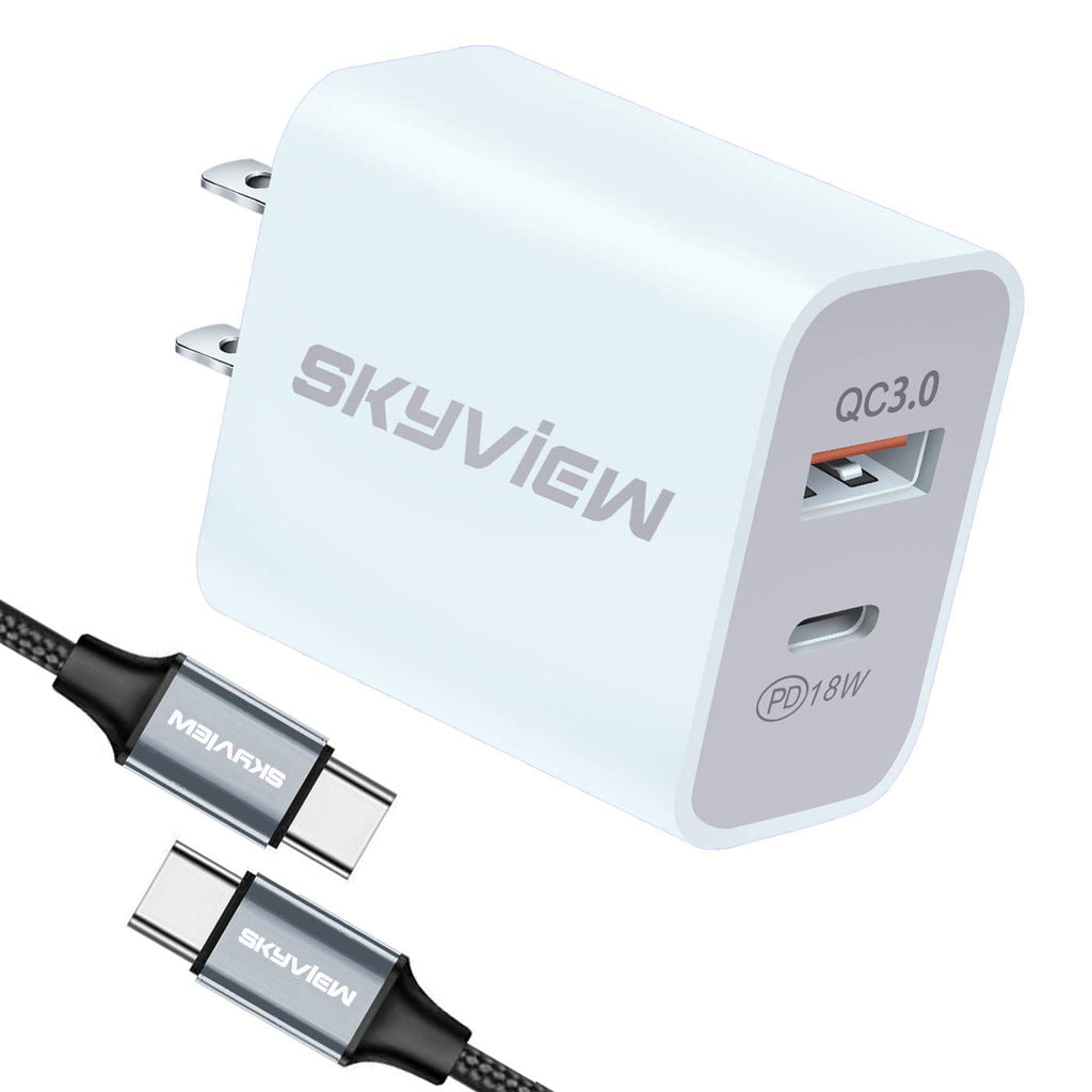 [Australia - AusPower] - Skyview-18W-iPhone-Charger Compatible with USB-C-Magsafe-Power-Adapter Type-C-Charger-Wall-Fast-Charger fit to iPhone-12-iPad-Samsung-S21-LG-Andriod-Galaxy-Phone-PS5-Controller Type-C-Cable-Bundle White 18W+3.3Ft C to C Cable 