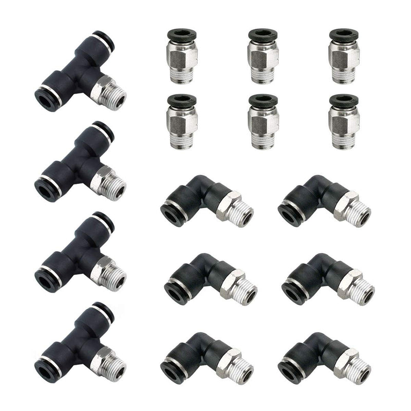 [Australia - AusPower] - Hamineler 16 PCS 1/4 Inch Tube OD Push to Connect Fitting, Straight Push Quick Release Connectors, Pneumatic Elbow Straight Tee Combination 1/8in NPT Male Thread 1/4in Tube OD 