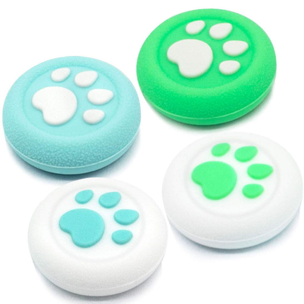 [Australia - AusPower] - BRHE Thumb Grip Caps for Switch Pro / PS4 /Xbox One Controller Joystick Thumbsticks Cute Cat Claw Silicone Rubber Cover Set 4 Pack (Green&Blue) Green&Blue 