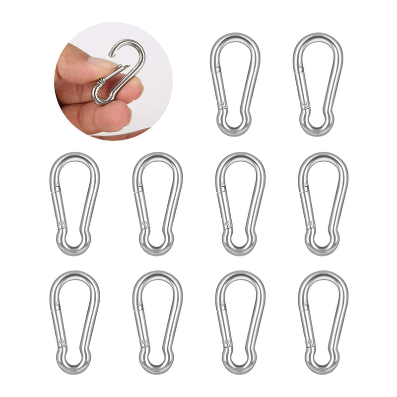 [Australia - AusPower] - 10 PCS Stainless Steel Carabiner Clip Spring-Snap Hook - Lotsun M4 1.57 Inch Heavy Duty Carabiner Clips for Keys Swing Set Camping Fishing Hiking Traveling 