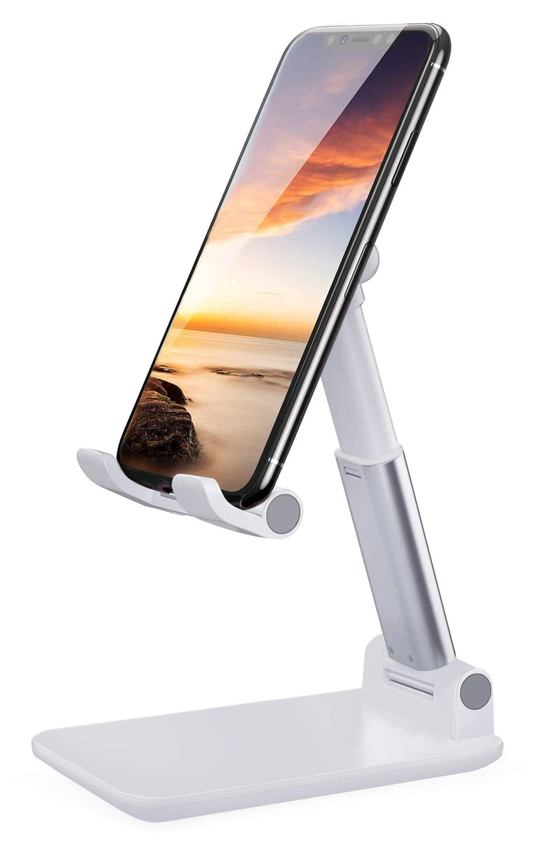 [Australia - AusPower] - LOBKIN Phone Stand for Desk, Foldable Portable Adjustable Tablet Cell Phone Holder Charging Dock Cellphone Holder Office, Sturdy Mobile Stand Hand Metal Desktop iPhone Stand (White) White 