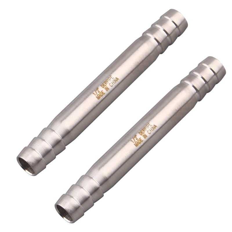 [Australia - AusPower] - DERPIPE Stainless Steel 1/2" Hose Barb, straight splice extend tubing fitting, union coupling fitting (Pack of 2) 1/2" (Pack of 2) 