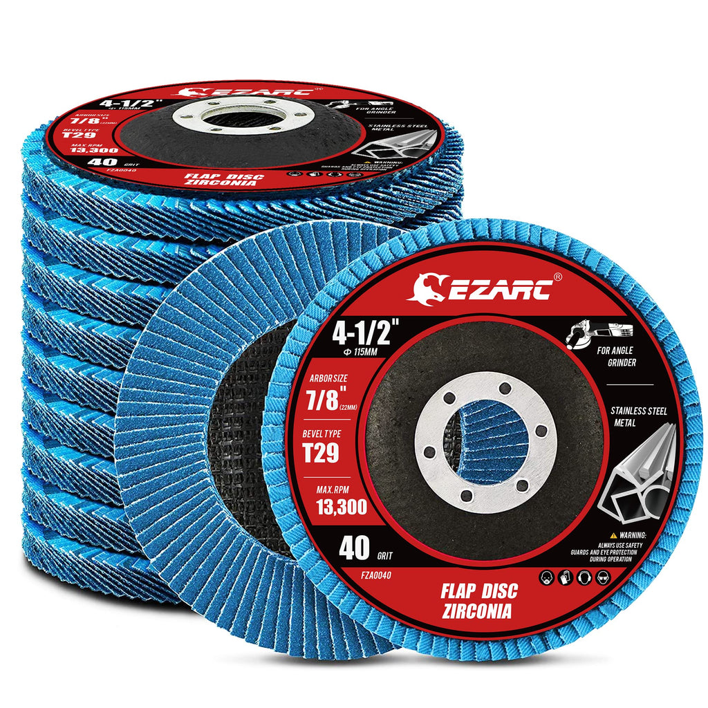 [Australia - AusPower] - EZARC Flap Discs 40 Grit, 4 1/2 x 7/8-Inch Flap Sanding Disc, Type 29 Zirconia Grinding Wheel for Stainless Steel, Sheet Metal (10 Pack) 