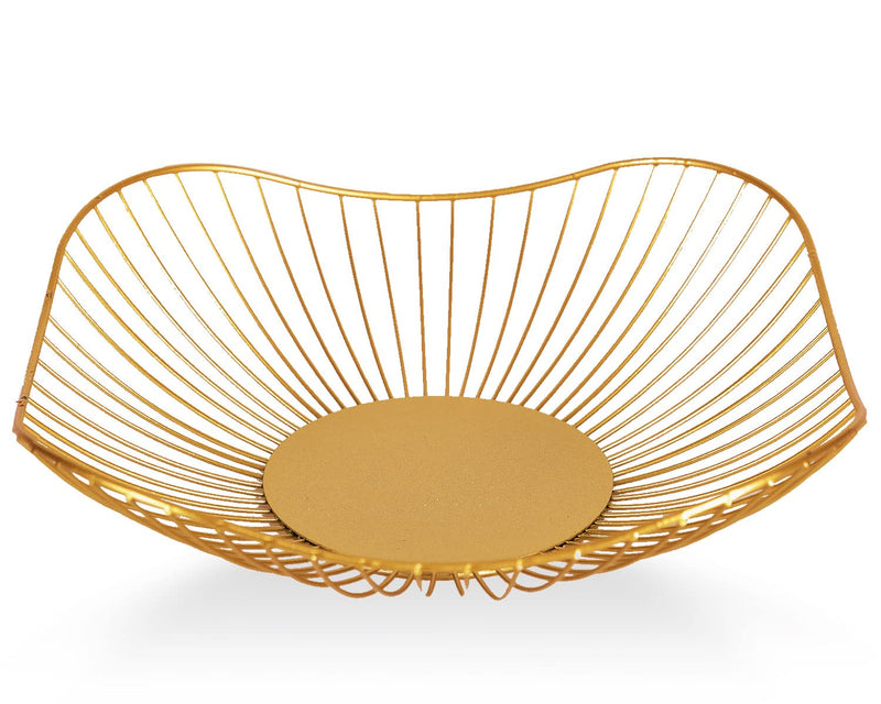 [Australia - AusPower] - IBWell Short Curved-Edge Modern Creative Stylish Single Tier Dish,Metal Iron Wire Fruit Vegetables Bread Decorative Stand Serving Bowls Basket Holder (Gold) Gold 