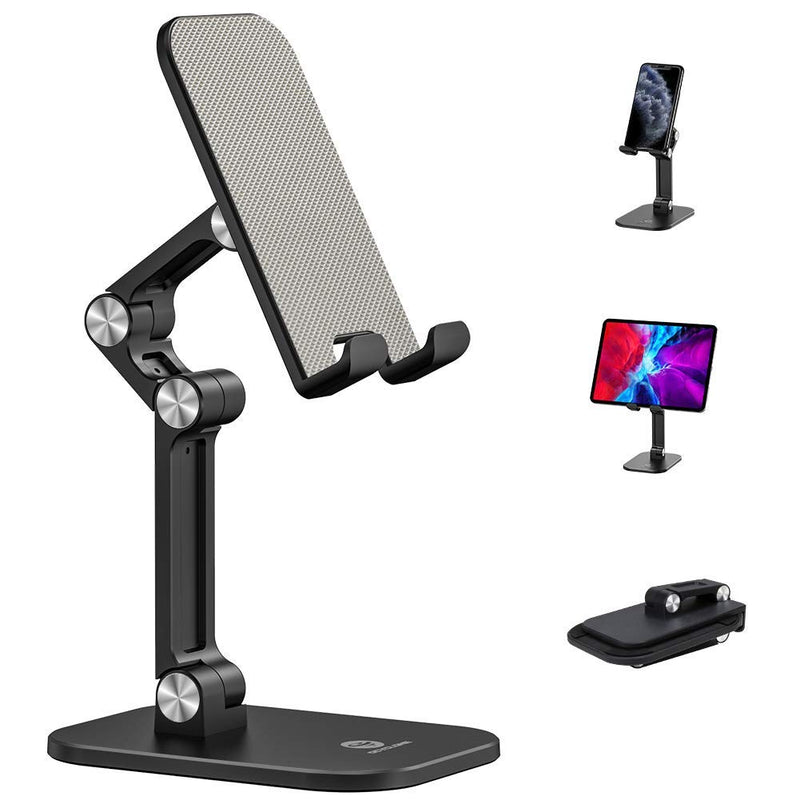 [Australia - AusPower] - OCYCLONE Cell Phone Stand, Angle Height Adjustable iPhone Stand for Desk, Foldable Cell Phone Holder iPad Tablet Stand Compatible with 4"-12.9" iPhone 11 12 13 Pro Max XR SE/iPad/Kindle/Tablet - Black 