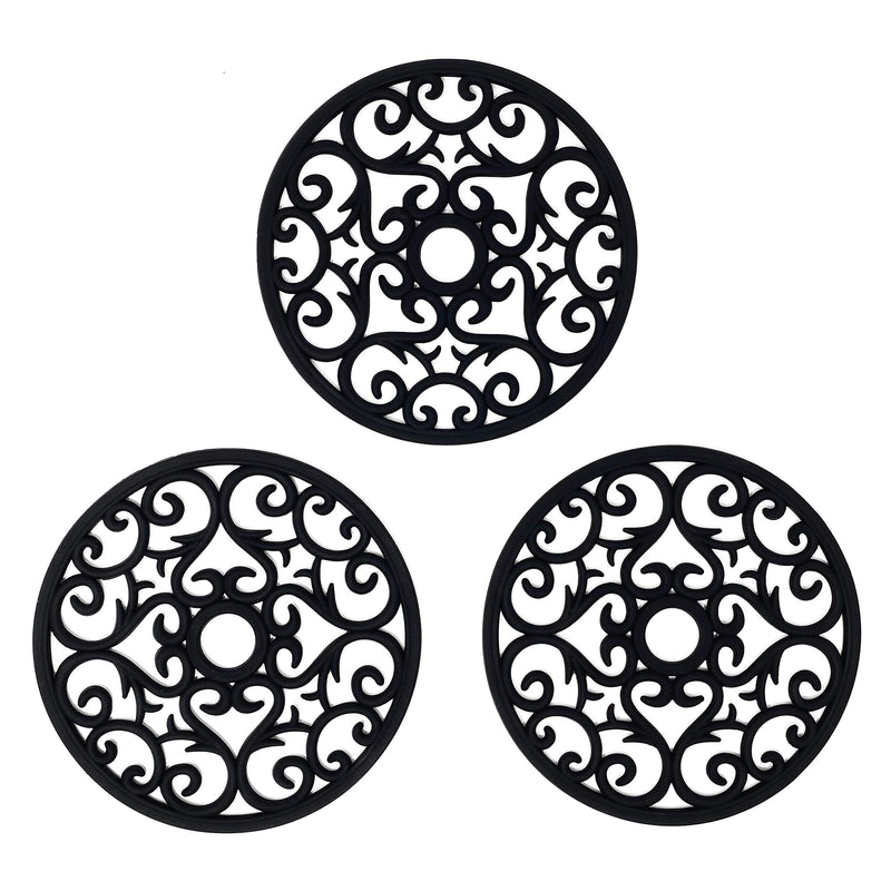 [Australia - AusPower] - Makerstep Silicone Trivet Mat 3 Set in Heart Design Trivets. Hot Pan Holder Hot Pads for Countertop & Table. Non Slip, Serving Dishes Plates. Dishwasher Safe, Heat Resistant Kitchen Gadgets, Black 