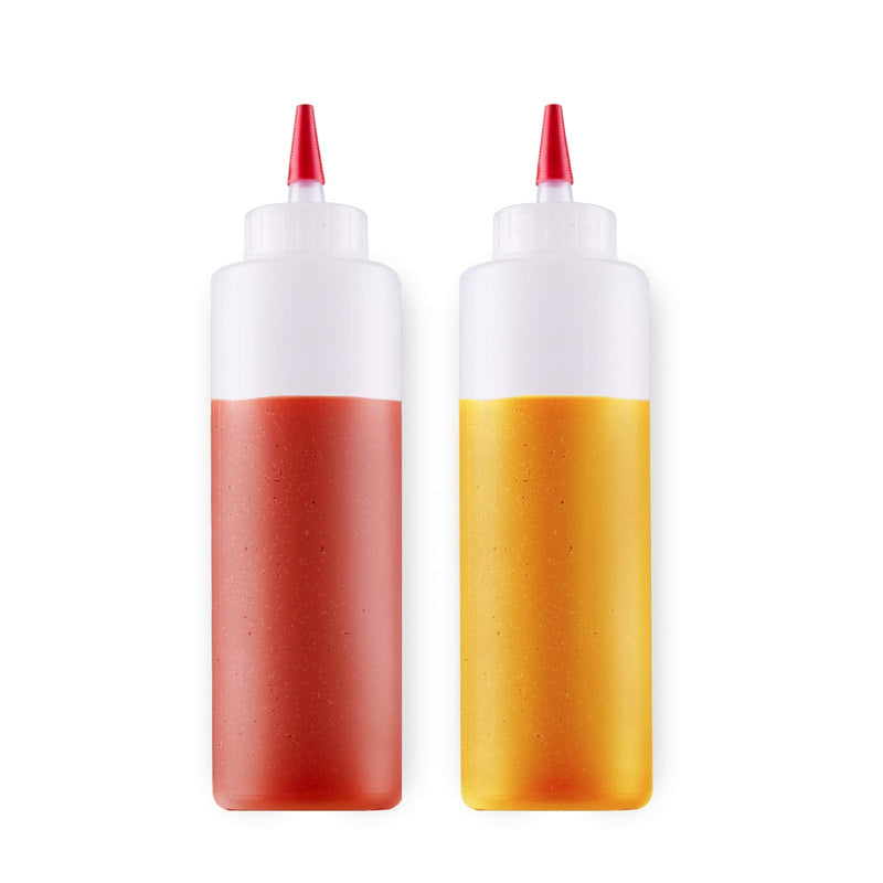 [Australia - AusPower] - Bottlify Squeeze Bottles with Red Cap-Pack of 2 Wide Mouth , Leak Proof Refillable Condiment Container for Kitchen Use - 16 Ounce 