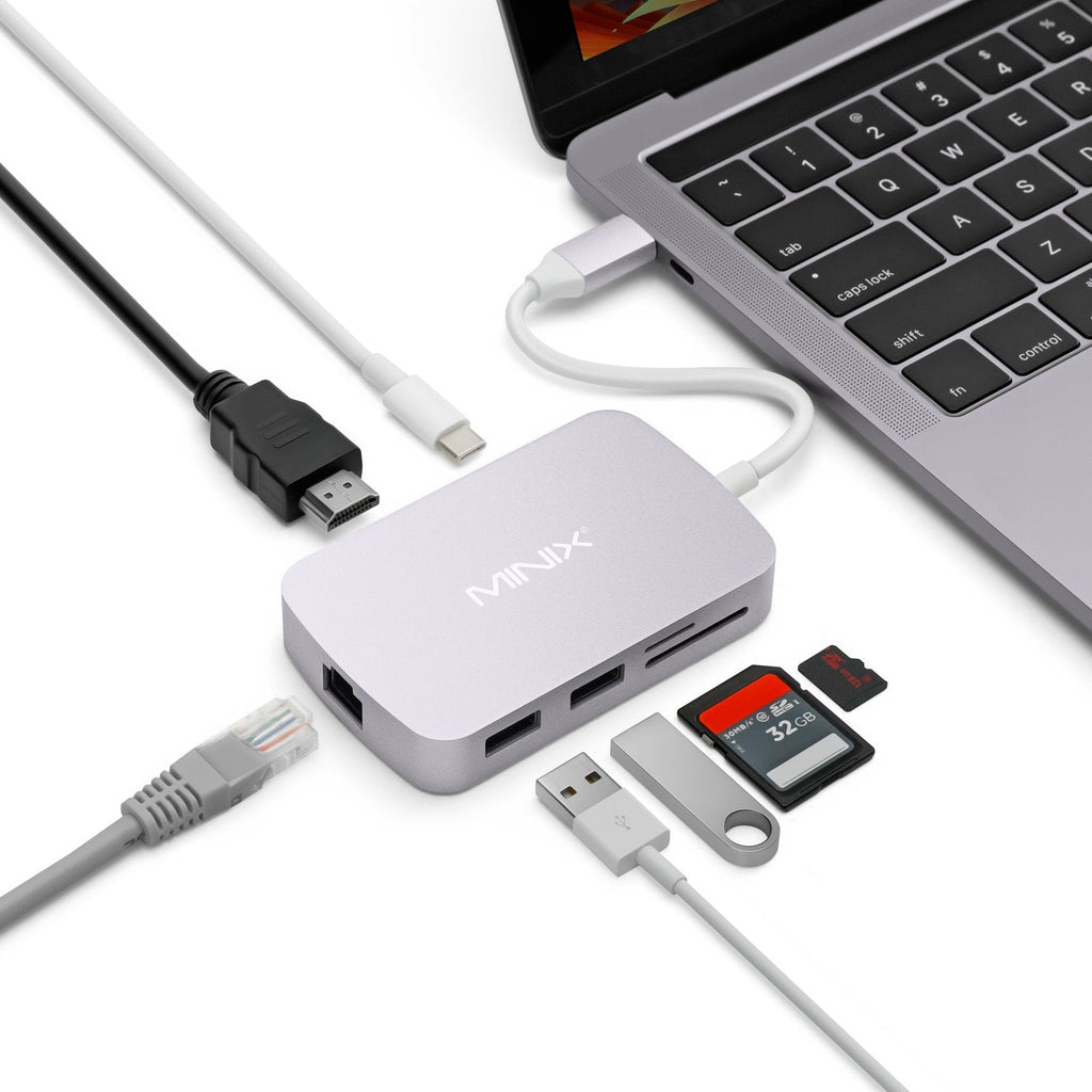 [Australia - AusPower] - MINIX 7 in 1 USB-C Multiport Adapter with GLAN,4K @ 60Hz,2X USB 3.0, USB-C for Power Delivery, Micro SD and SD Card Readers, Compatible with macOS, iPadOS and Windows 10 OS. (Space Gray) Space Gray 