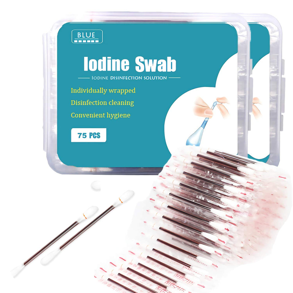 [Australia - AusPower] - 150 Individually Wrapped- Iodine Q Tips Swabs Solution Filled| First Aid Swabsticks for Nasal Ears Bruise Travel 