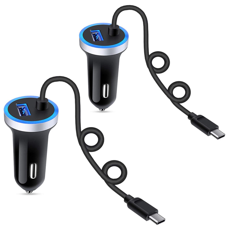 [Australia - AusPower] - Fast Car Charger for Samsung Galaxy S22 S21 S20 FE Note 20 Ultra S10e S9 S8 A13 A12 A32 A10E A20 A51 A50 A11 A21,Pixel 6 5,2Pack 3.4A USB Car Adapter with Built-in 3ft Type C Fast Charging Cable Cord 